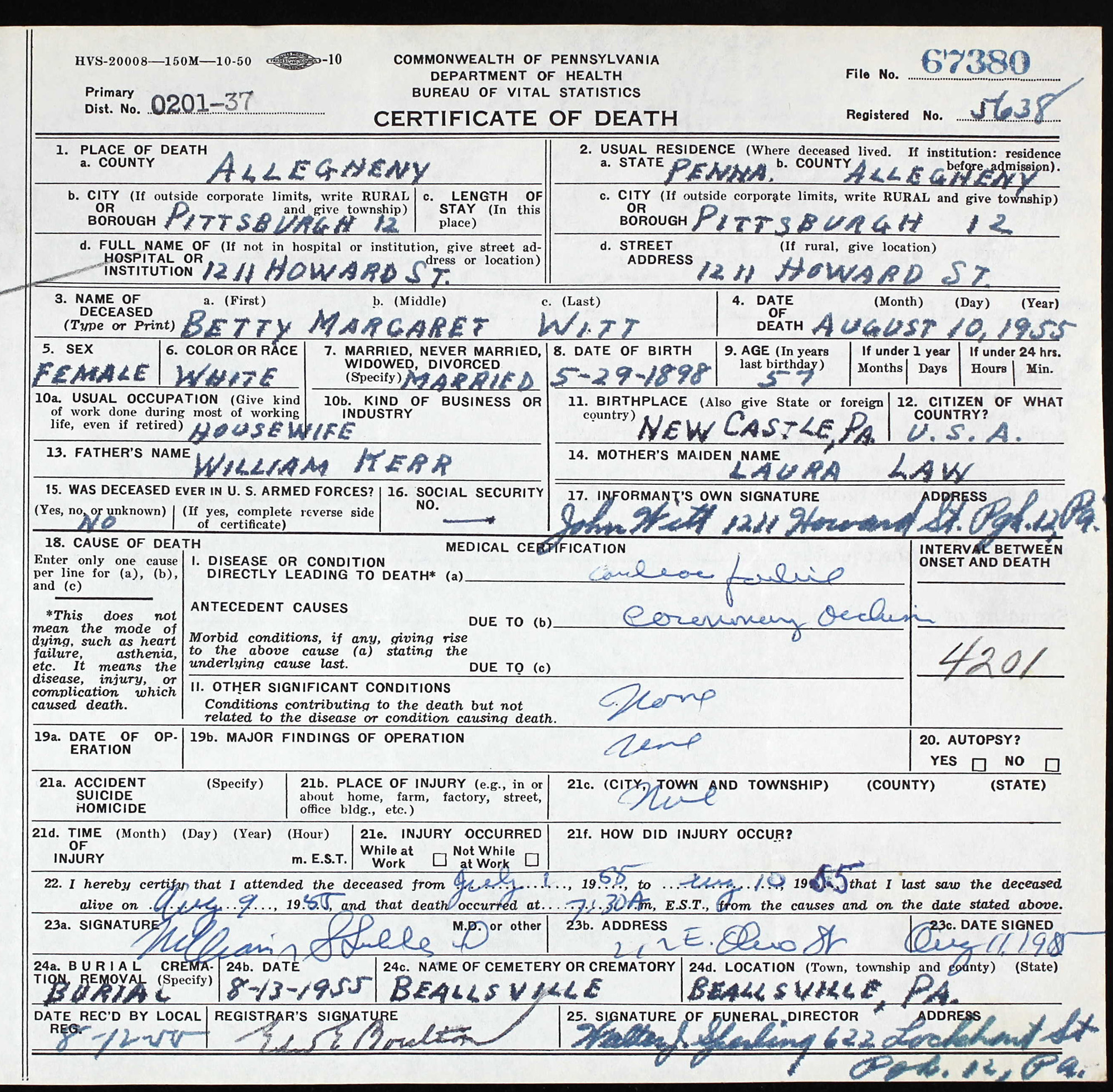 death certificate